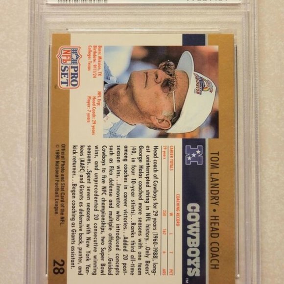 Tom Landry Psa Dna Signed Auto 9 1990 Pro Set HOF Card Dallas Cowboys - Picture 4 of 4